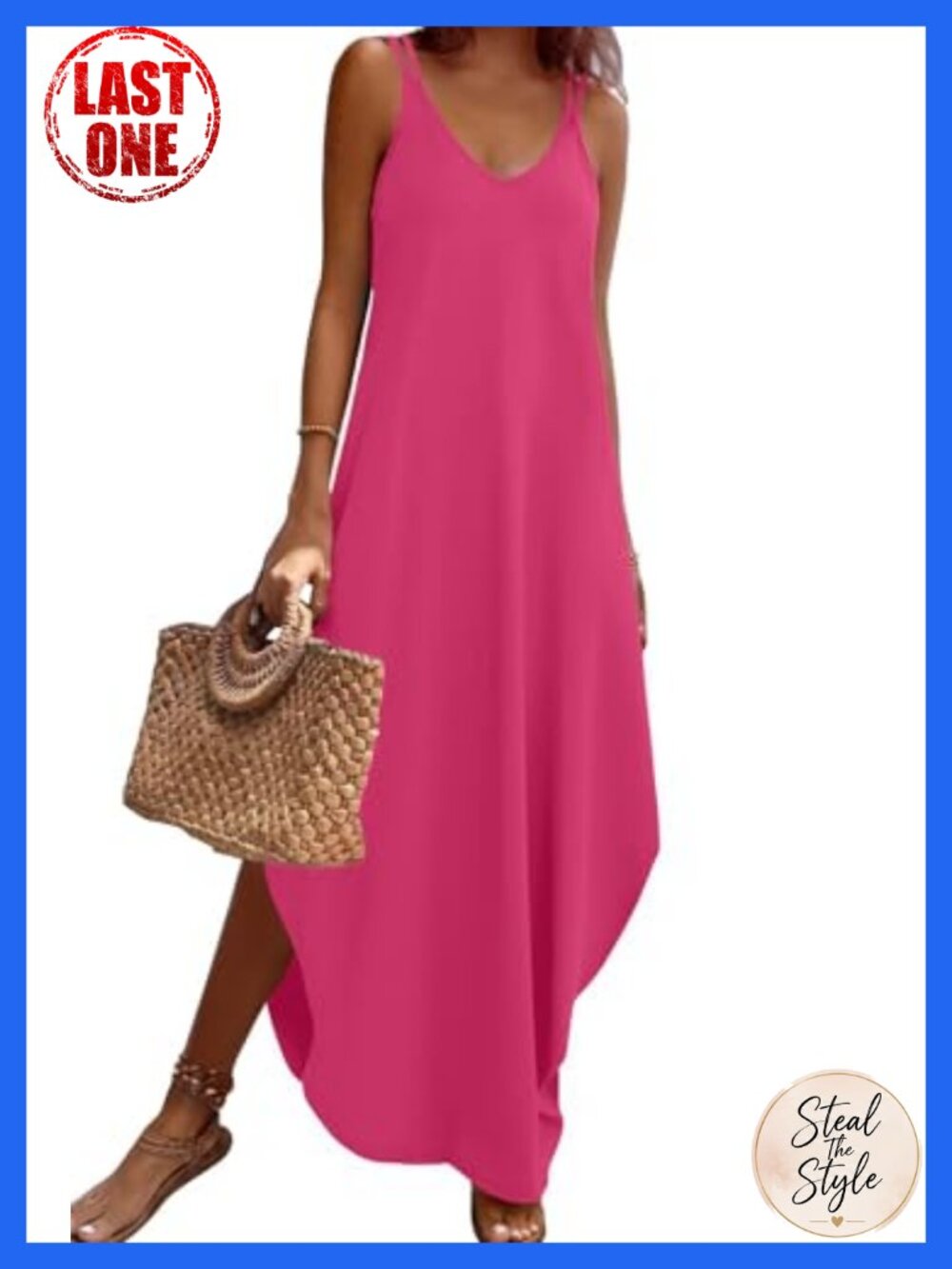 Zeagoo Sundress Maxi Sleeveless V Neck Boho Beach Dress Pockets